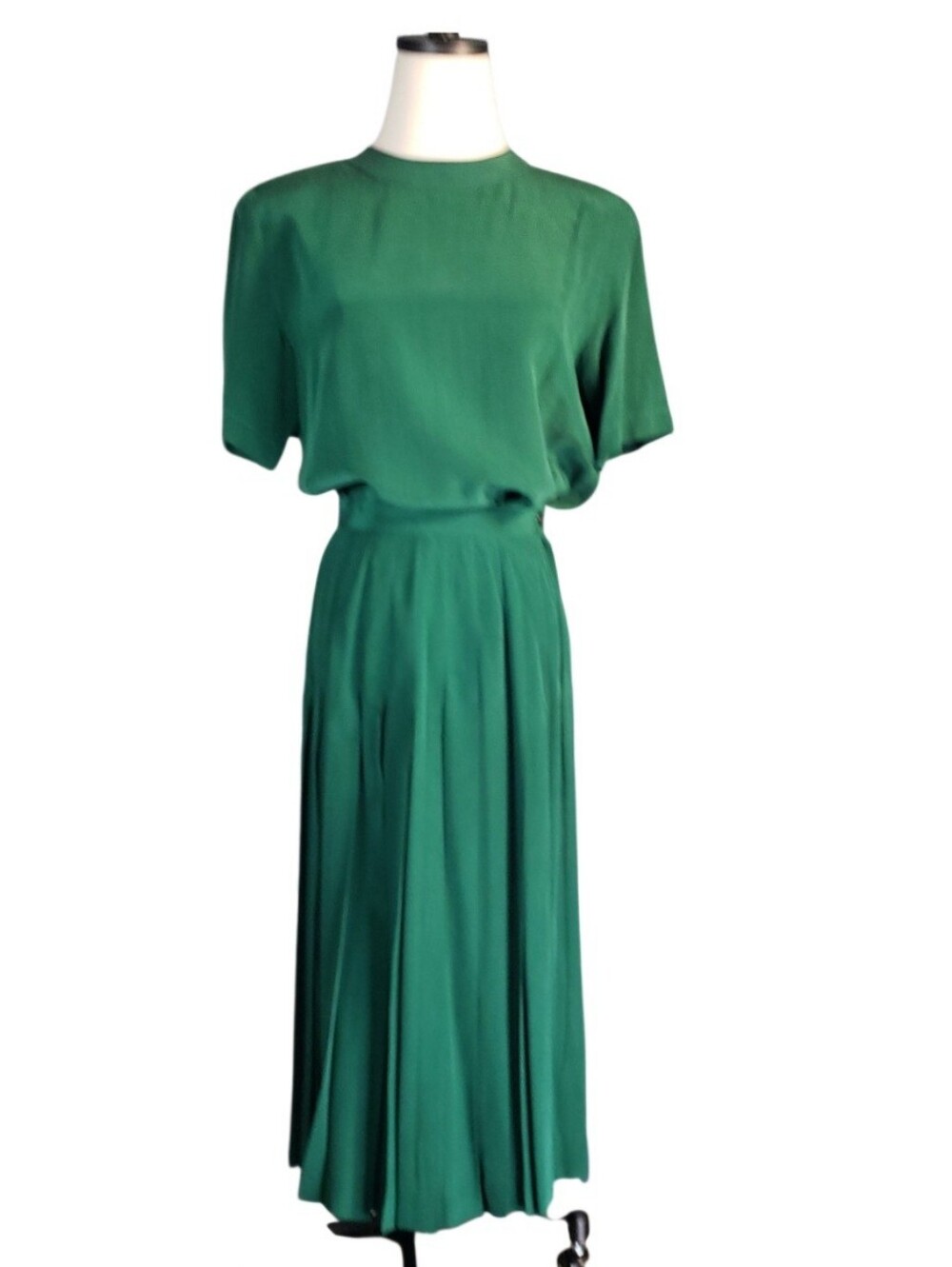 Talbots Emerald Green Two Piece Pleated Skirt Set Midi 6P Kennedy Lux Old Money